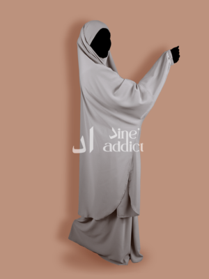 Jilbab soie de medine 2pièces Gris perle