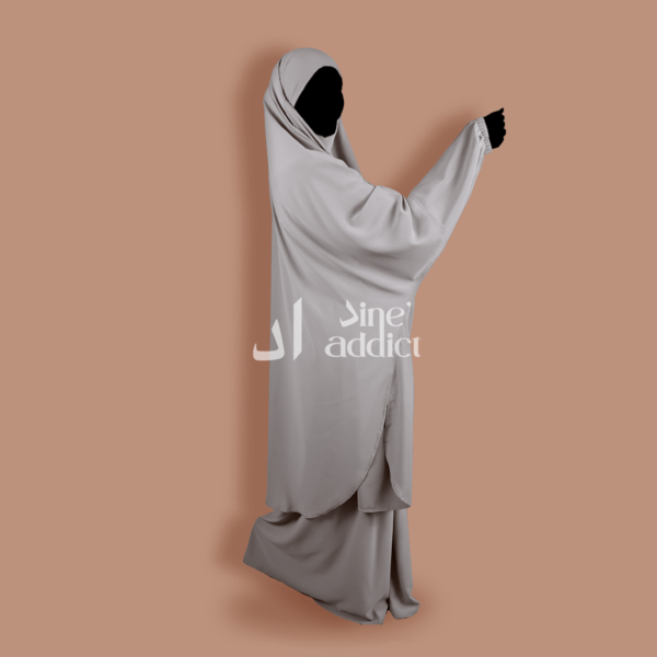 Jilbab soie de medine 2pièces Gris perle