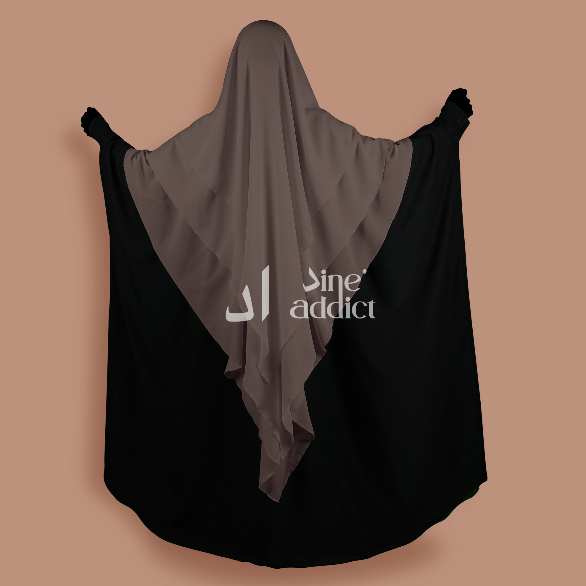 Khimar 3 voiles Mousline taupe.. Khimar 3 voiles mousline Taupe