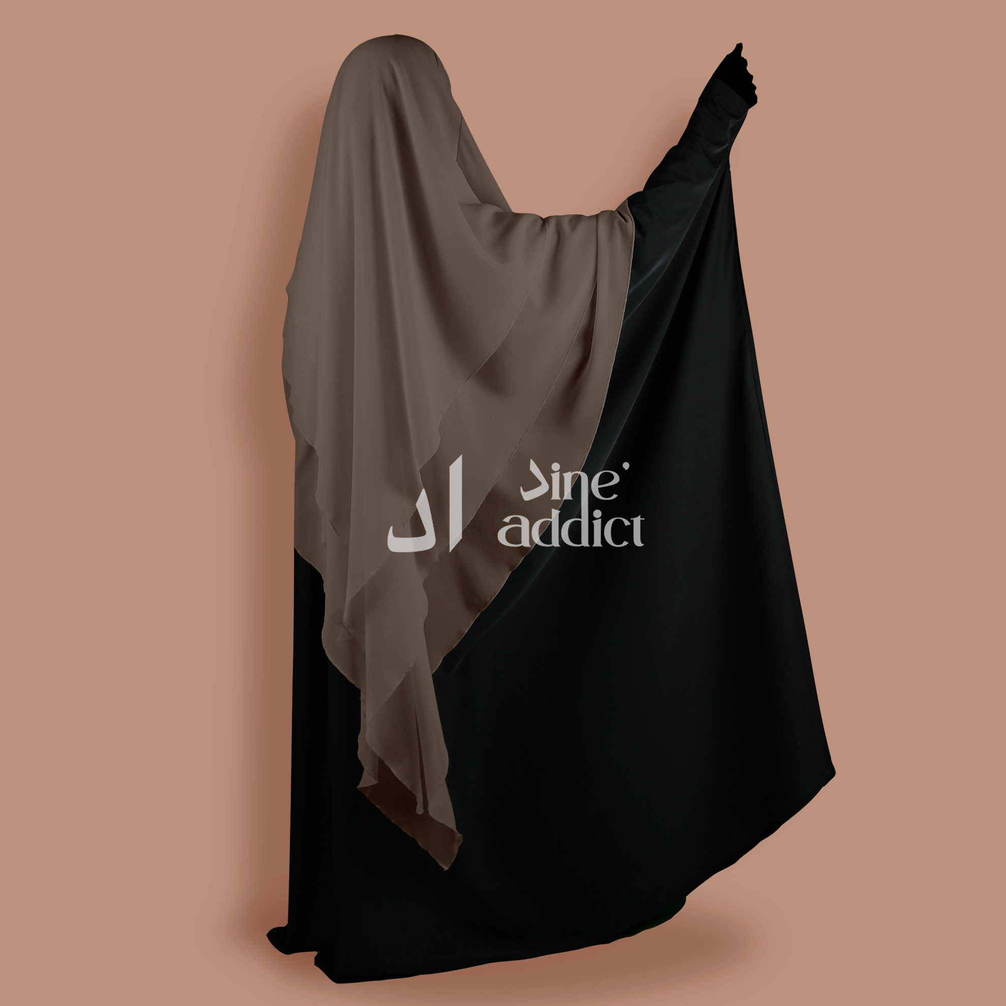 Khimar 3 voiles mousline Taupe. Khimar mousline 3 voiles Taupe