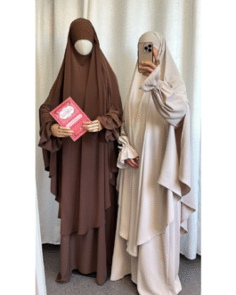 Khimar soie de medine Maxi arrondi avec fente beige