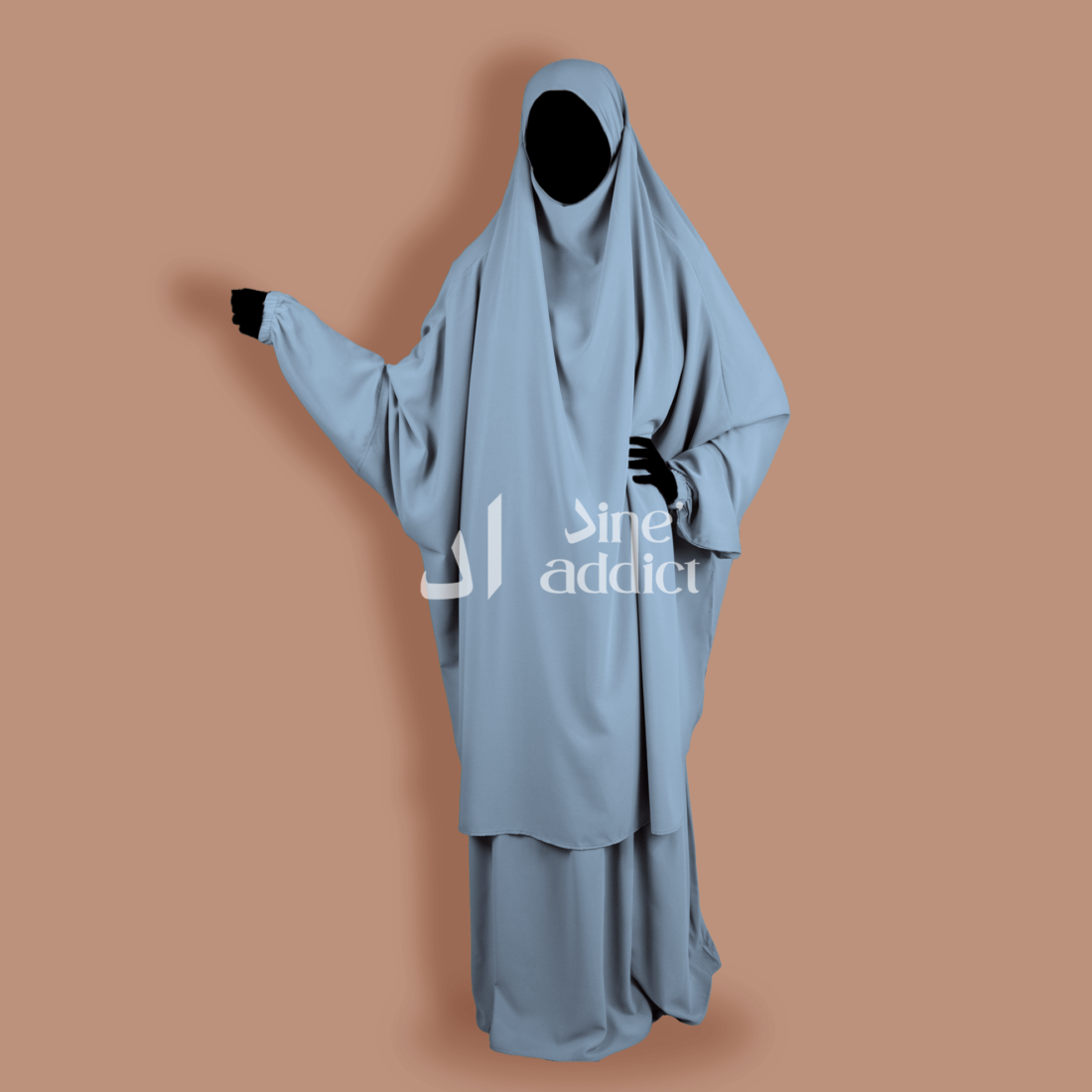 jilbab 2 pièces jupe Baby blue soie de médine