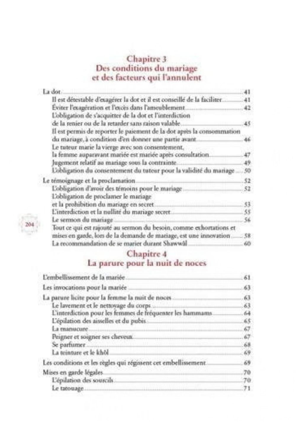 Suite de la table des matières du livre Les Règles du Mariage, édition Al Hadith – DineAddict