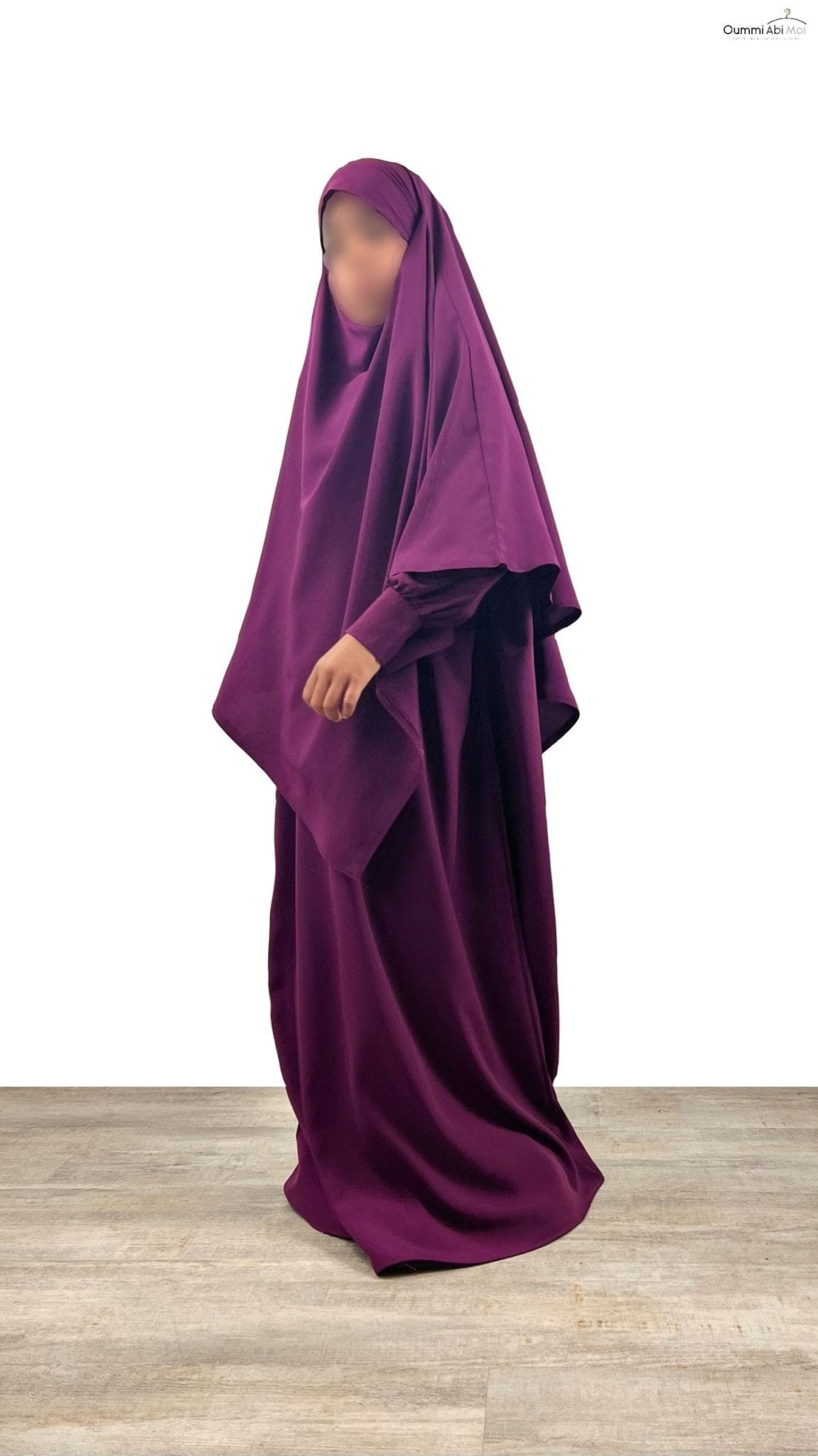 Abaya enfant fillette manches bouffantes aubergine