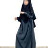 Abaya enfant fillette manches bouffantes gris foncé