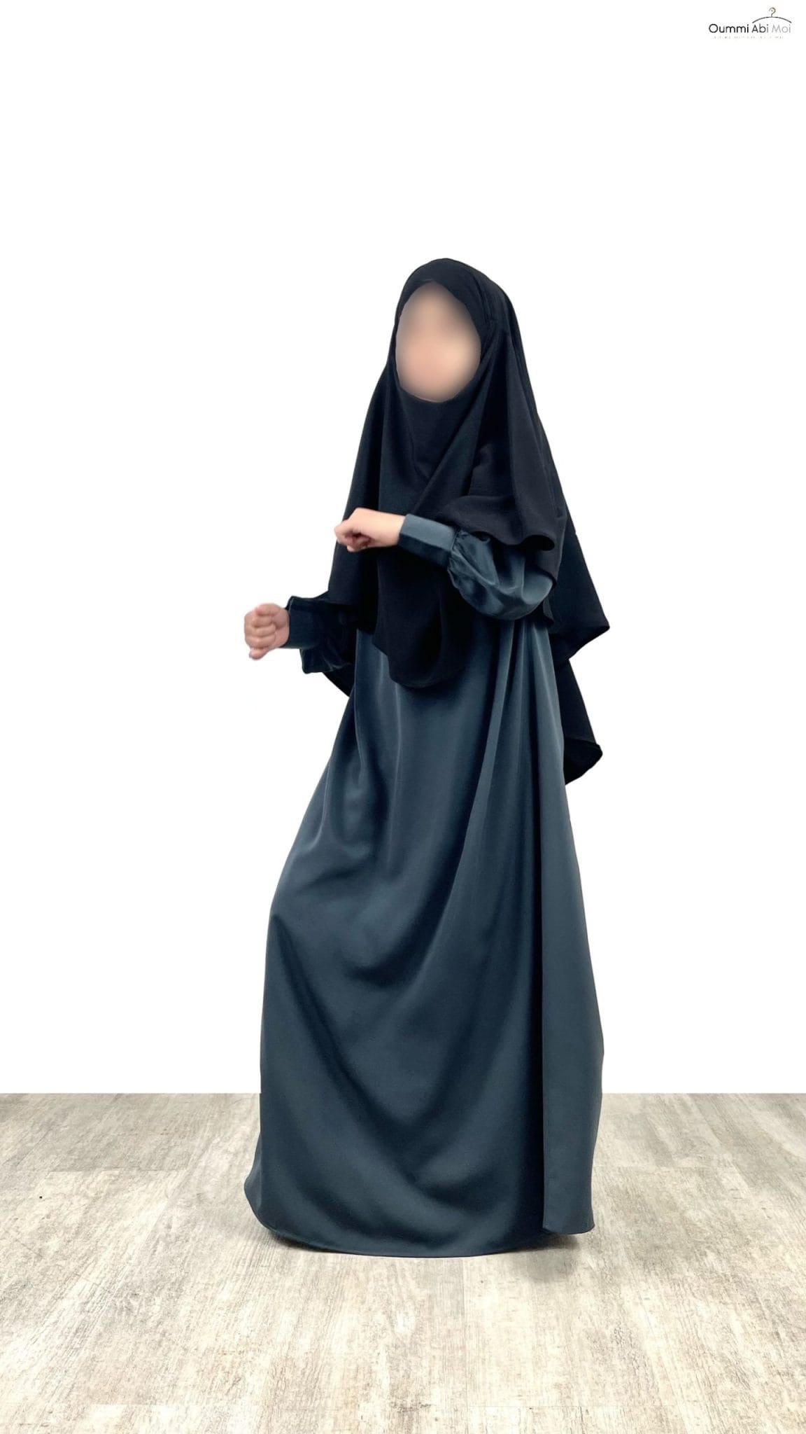 Abaya enfant fillette manches bouffantes gris foncé