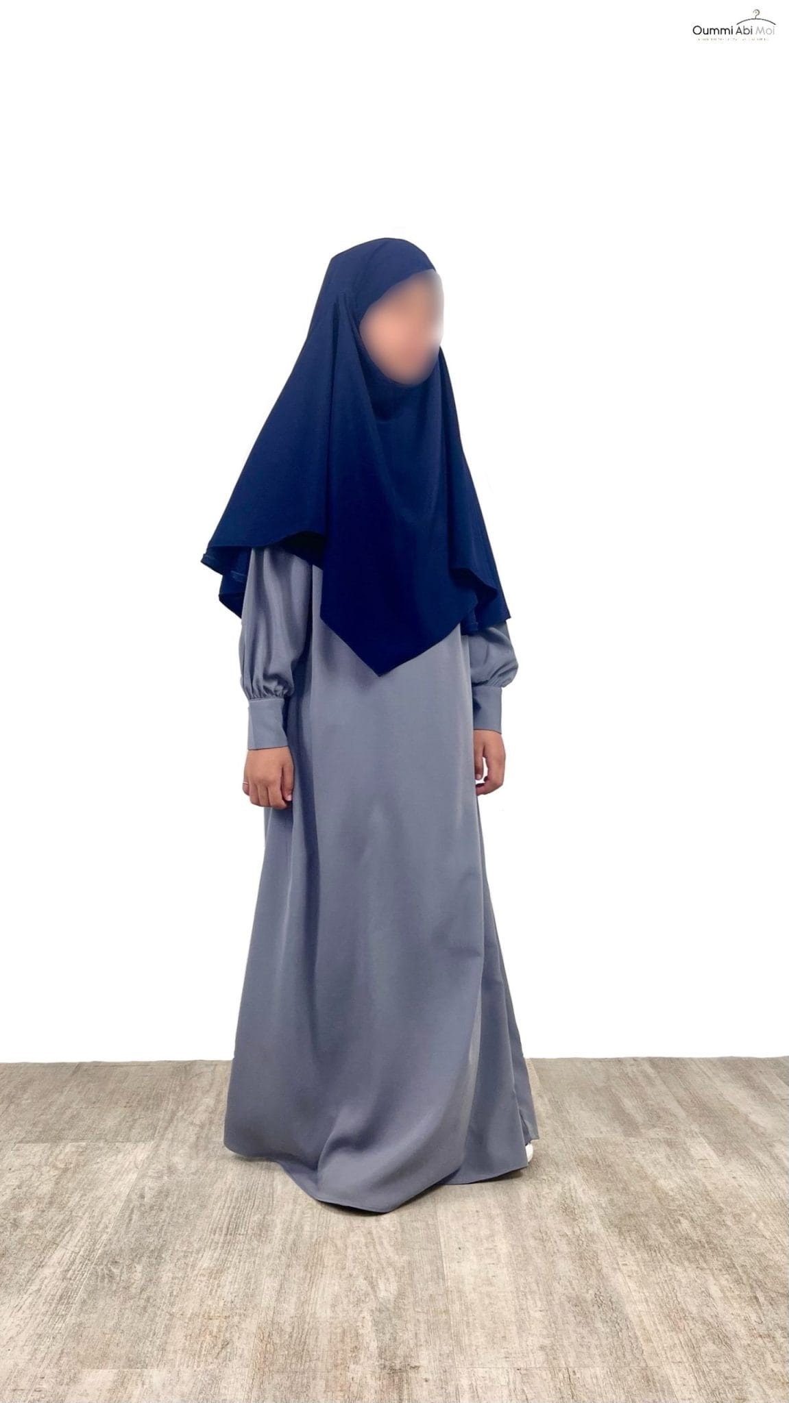 Abaya enfant fillette manches bouffantes gris lilas