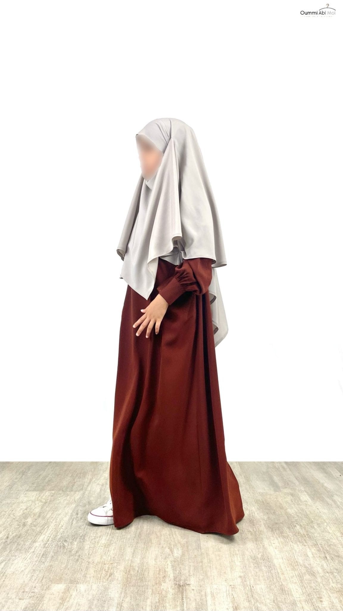 Abaya enfant fillette manches bouffantes marron rouille