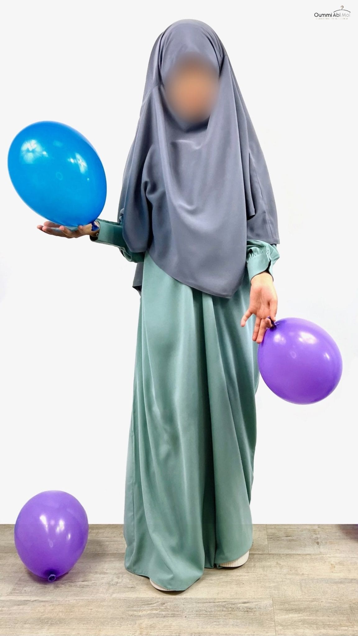 Abaya enfant fillette manches bouffantes vert d'eau