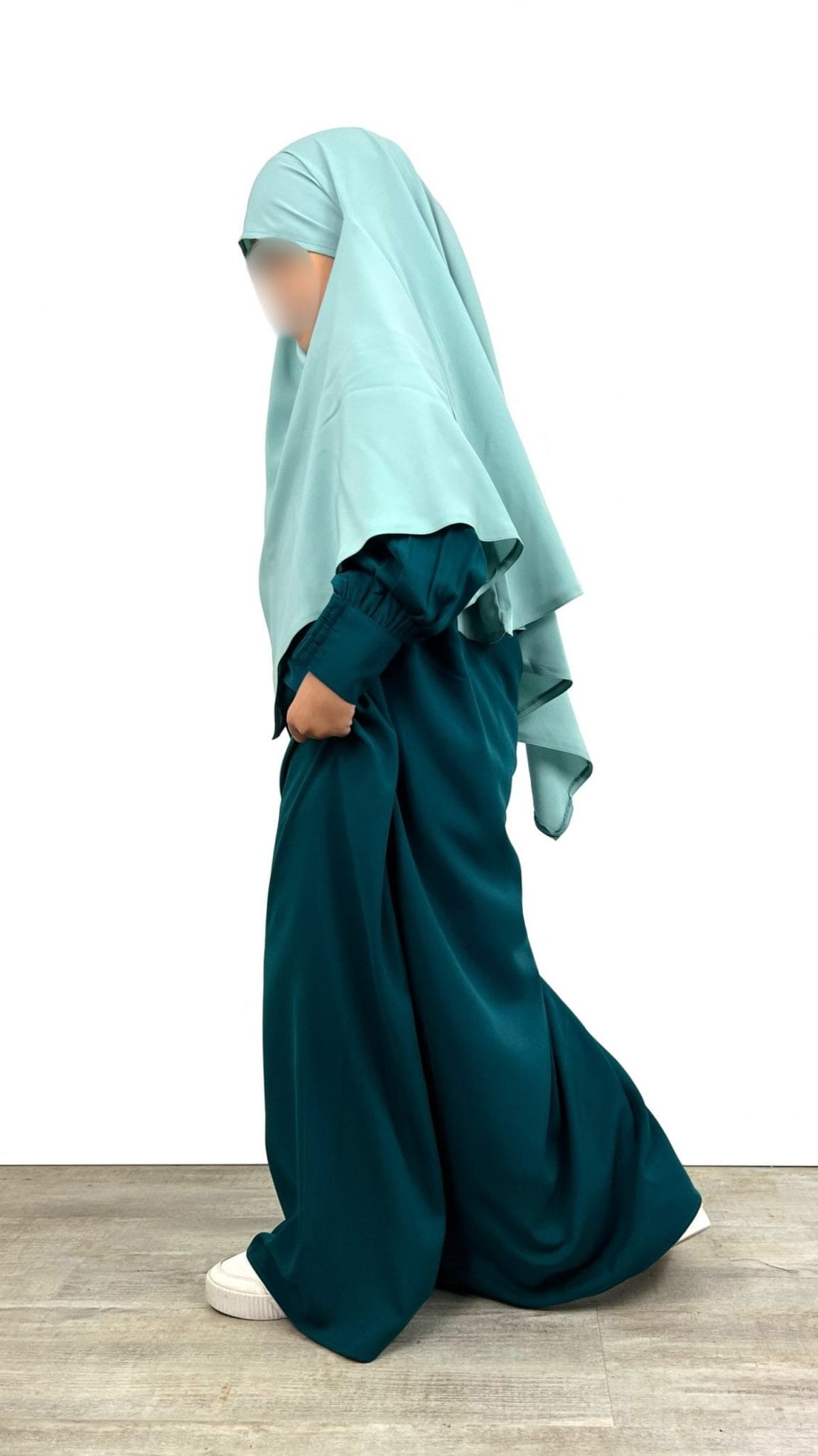 Abaya enfant fillette manches bouffantes vert émeraude