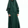 Abaya enfant fillette manches bouffantes vert intense