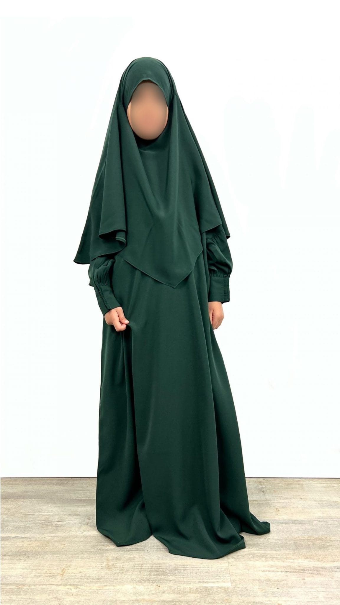 Abaya enfant fillette manches bouffantes vert intense