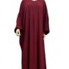 Abaya manches bouffantes fluide bordeaux, coupe ample et manches plissées