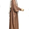 Abaya manches bouffantes fluide camel, coupe ample et manches plissées