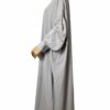 Abaya manches bouffantes fluide greige, coupe ample et manches plissées