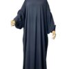 Abaya manches bouffantes fluide gris foncé, coupe ample et manches plissées