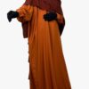 Abaya manches bouffantes fluide miel intense, coupe ample et manches plissées