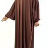 Abaya manches bouffantes fluide moka, coupe ample et manches plissées