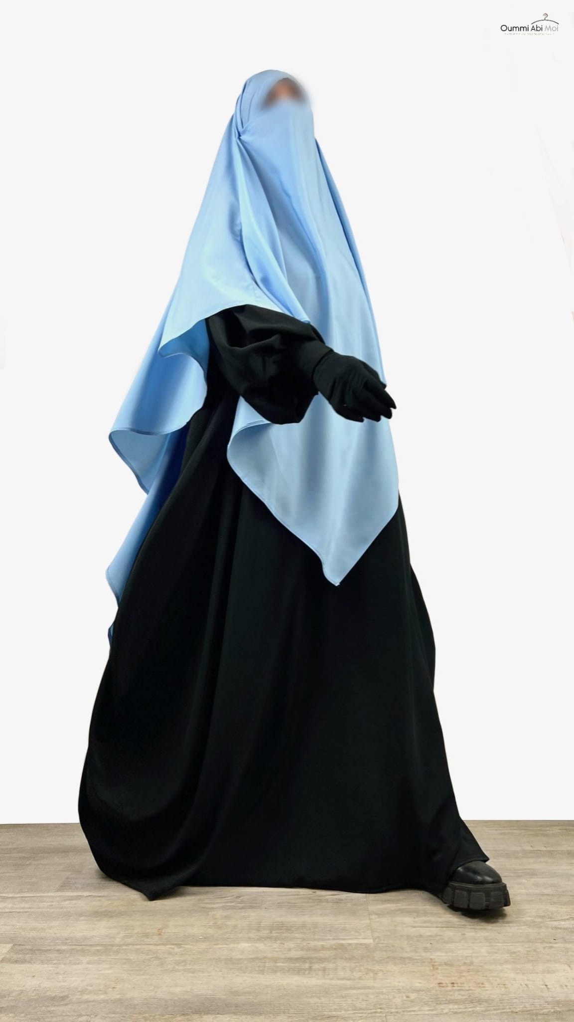 Abaya manches bouffantes fluide noir, coupe ample et manches plissées