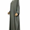 Abaya manches bouffantes fluide olive, coupe ample et manches plissées