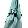 Abaya manches bouffantes fluide vert d'eau, coupe ample et manches plissées