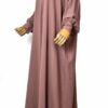 Abaya manches bouffantes fluide vieux rose, coupe ample et manches plissées