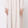 Abaya manches bouffantes en jazz beige, coupe ample avec fronces