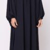 Abaya manches bouffantes en jazz noir, coupe ample avec fronces