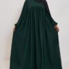 Abaya en soie de Médine vert sapin, manches bouffantes et coupe ample