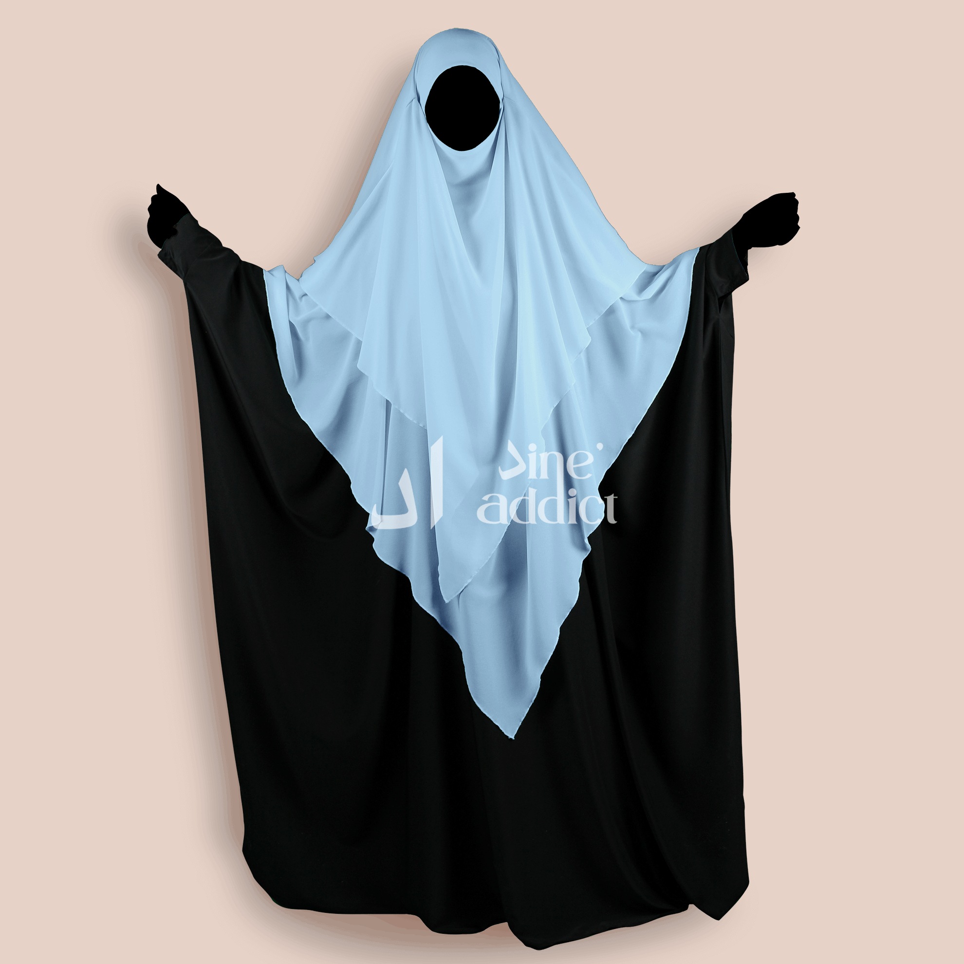 Khimar Mousseline 3 Voiles Baby blue – Élégance et Confort au Quotidien