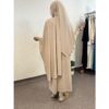 Burkini femme 4 pièces opaque beige : tunique longue, pantalon, cagoule et voile