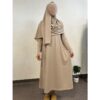 Burkini femme 4 pièces opaque beige : tunique longue, pantalon, cagoule et voile