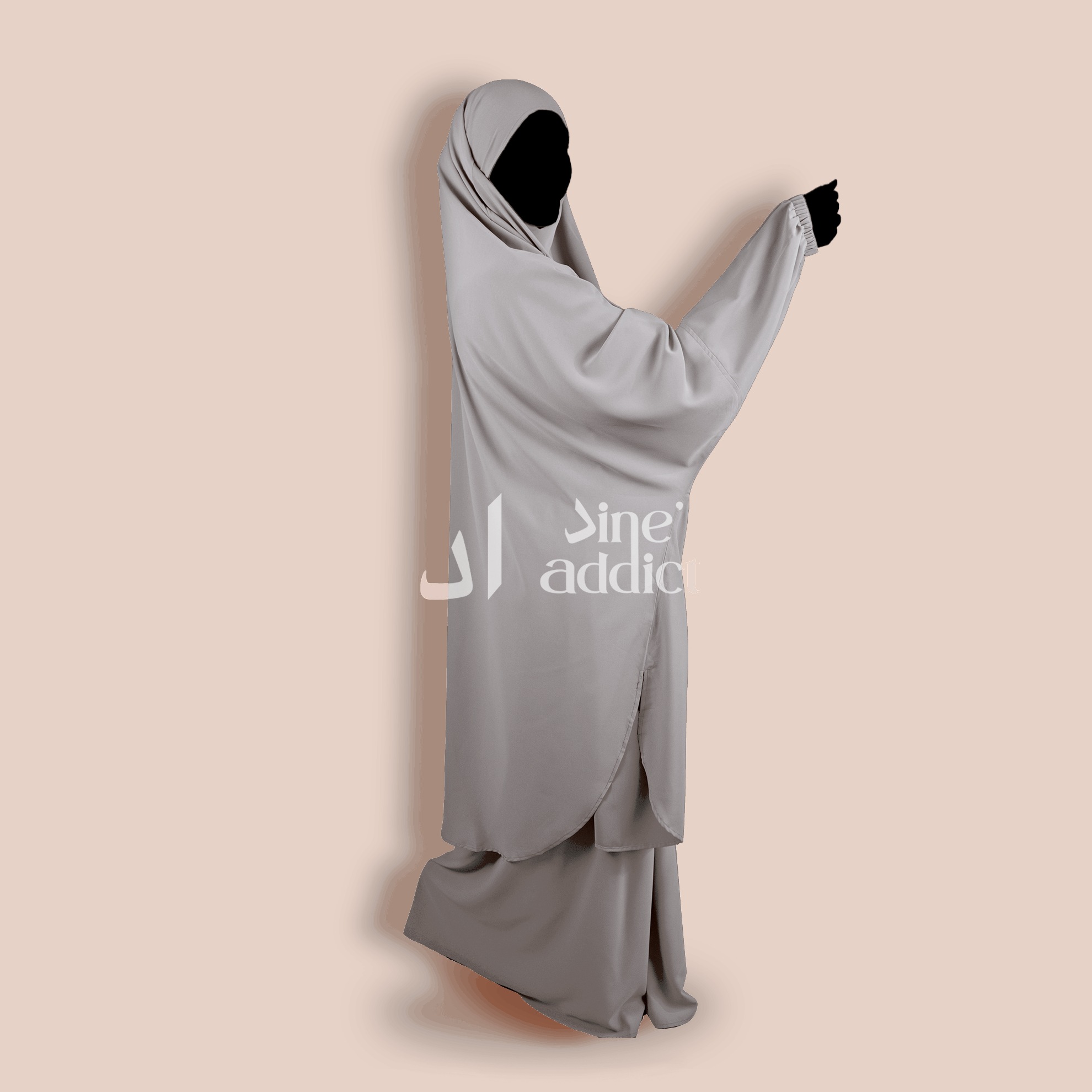 Jilbab soie de medine 2pièces Gris perle