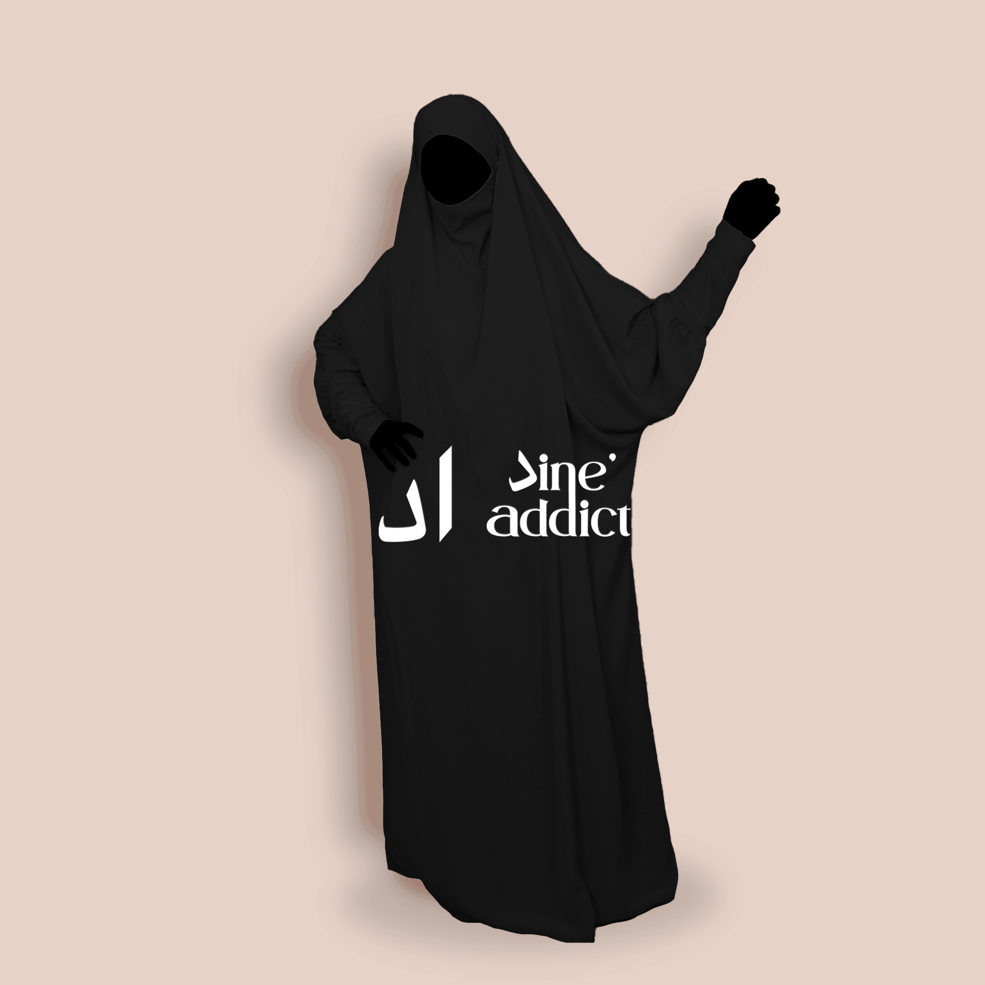 Jilbab 1 pièce manches en lycra couleur noir