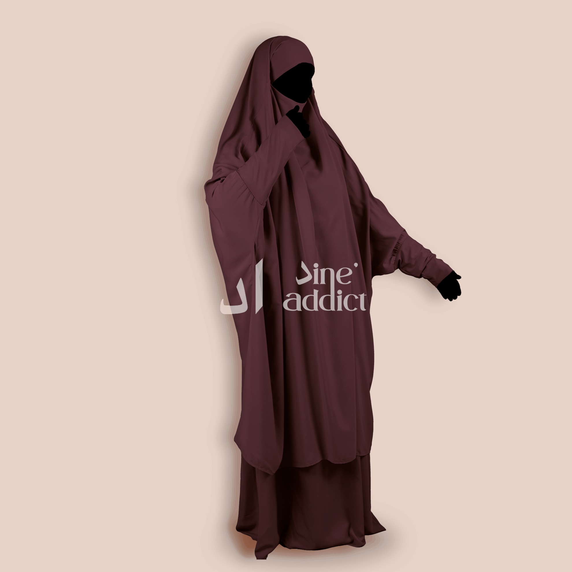 Jilbab 2 pièces manches en lycra couleur bois de rose