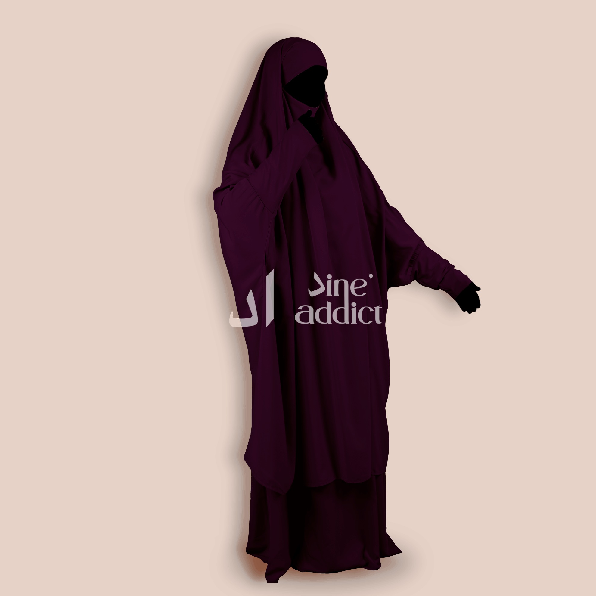 Jilbab 2 pièces manches en lycra couleur prune