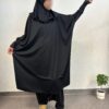 Jilbab de bain 2 pièces noir : cape avec hijab intégré et sarouel