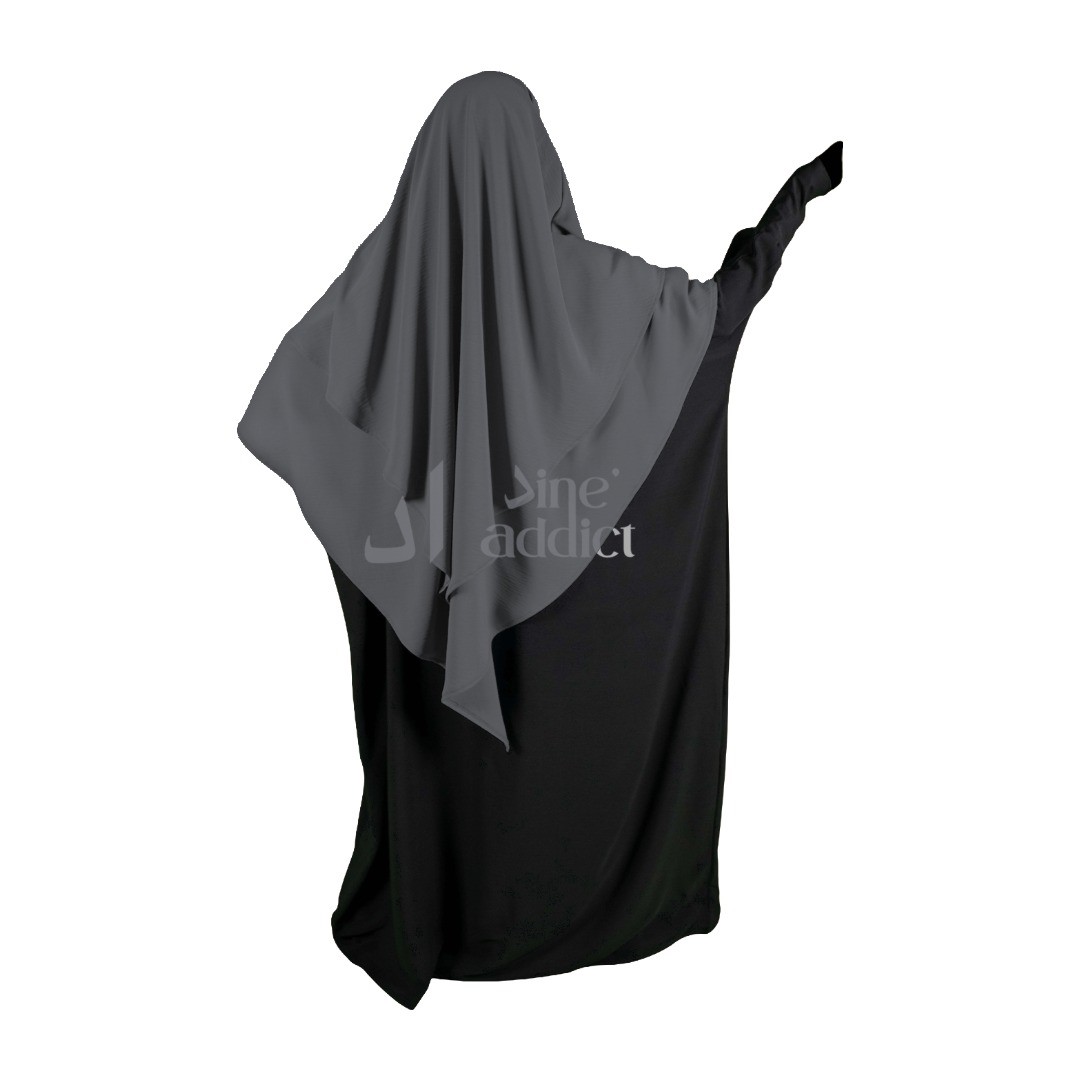 Khimar 2 voiles jazz gris foncé – vue de dos – DineAddict