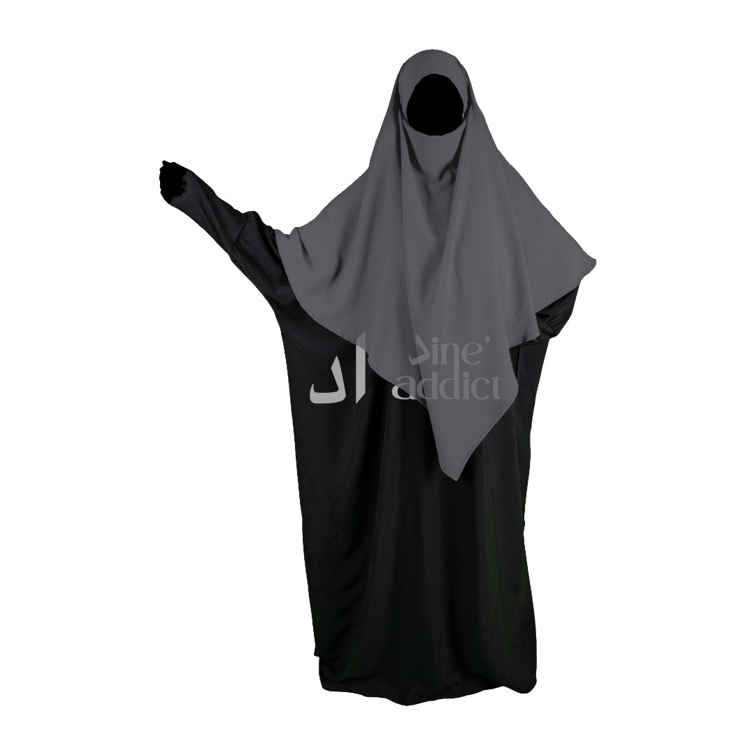 Khimar 2 voiles jazz gris foncé – vue de face – DineAddict