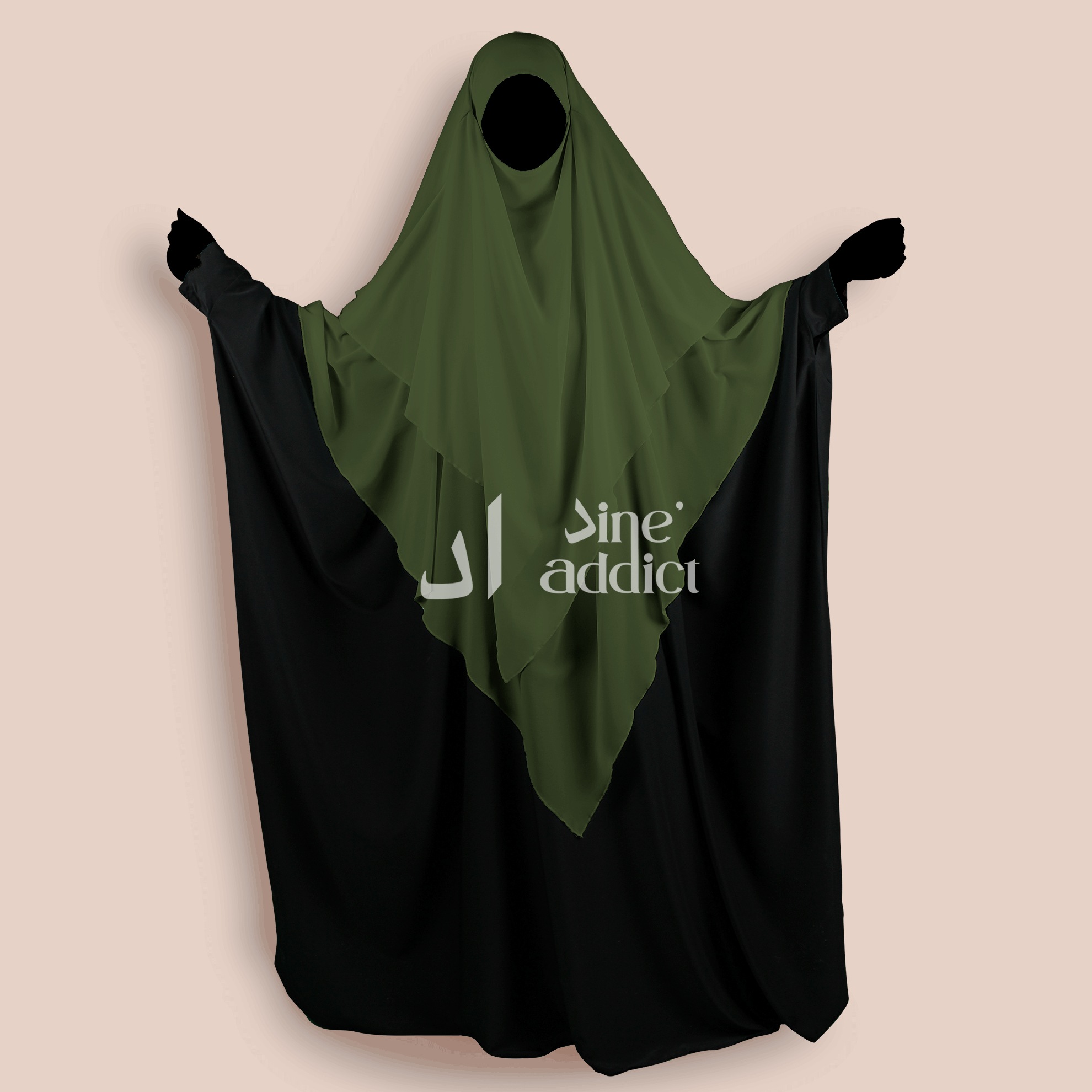 Khimar Mousseline 3 Voiles Kaki – Élégance et Confort au Quotidien