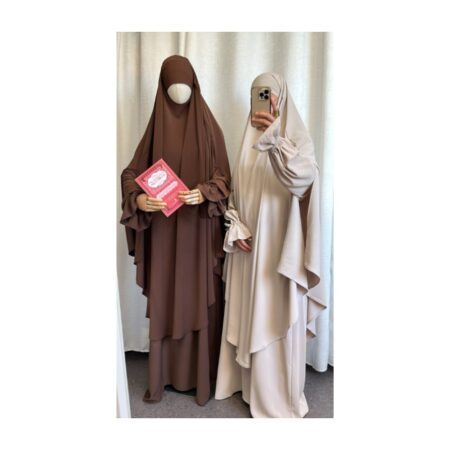 Khimar soie de medine Maxi arrondi avec fente beige