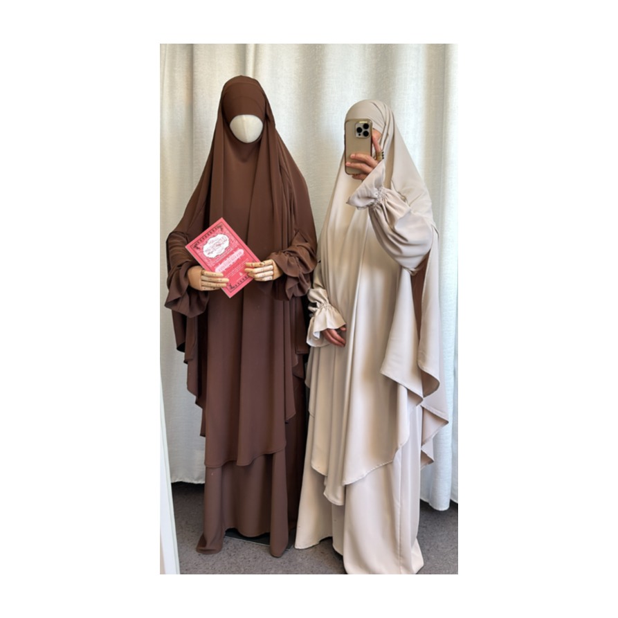 Khimar soie de medine Maxi arrondi avec fente beige