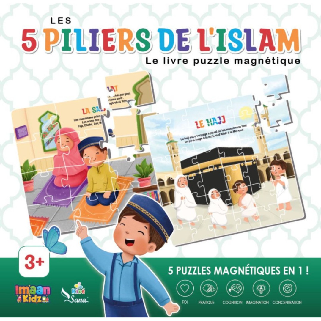 Livre puzzle magnétique Les 5 piliers de l'islam, 5 puzzles en 1 pour enfants dès 3 ans